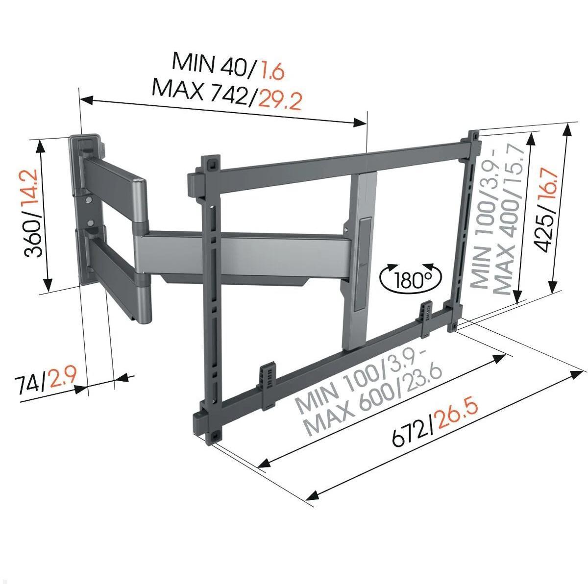 Schwenkbare TV Wandhalterung  55 - 100 Zoll Vogels TVM 5845, Technische Zeichnung Schwenkbare TV Wandhalterung  55 - 100 Zoll Vogels TVM 5845, Technische Zeichnung