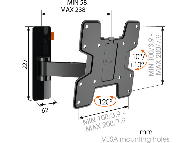 Vogel's WALL 3125 neigbare TV Wandhalterung 19"-40", schwarz Maße