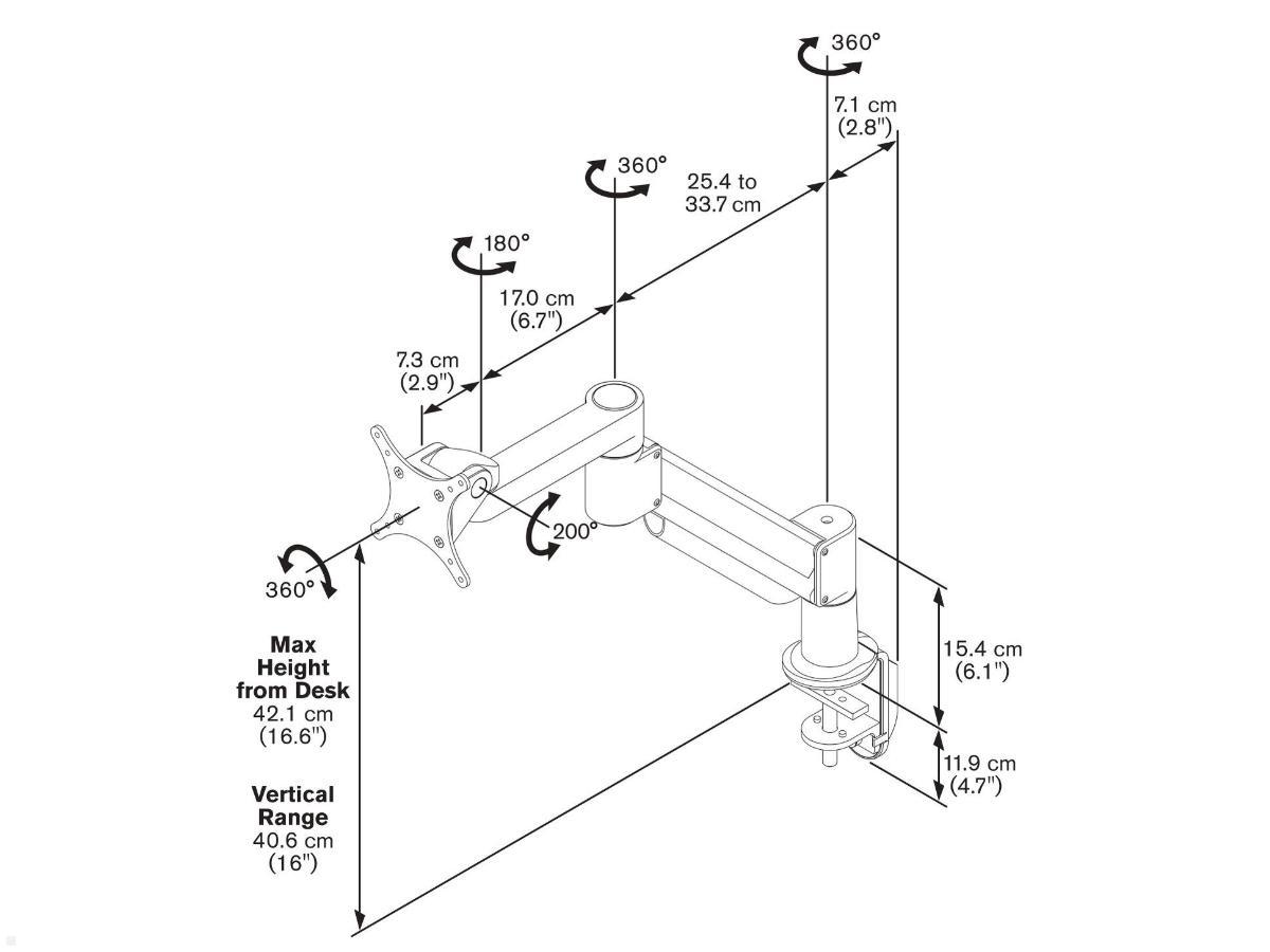 Vogels PFD 8543 Monitor-Schreibtischhalter technische Zeichnung