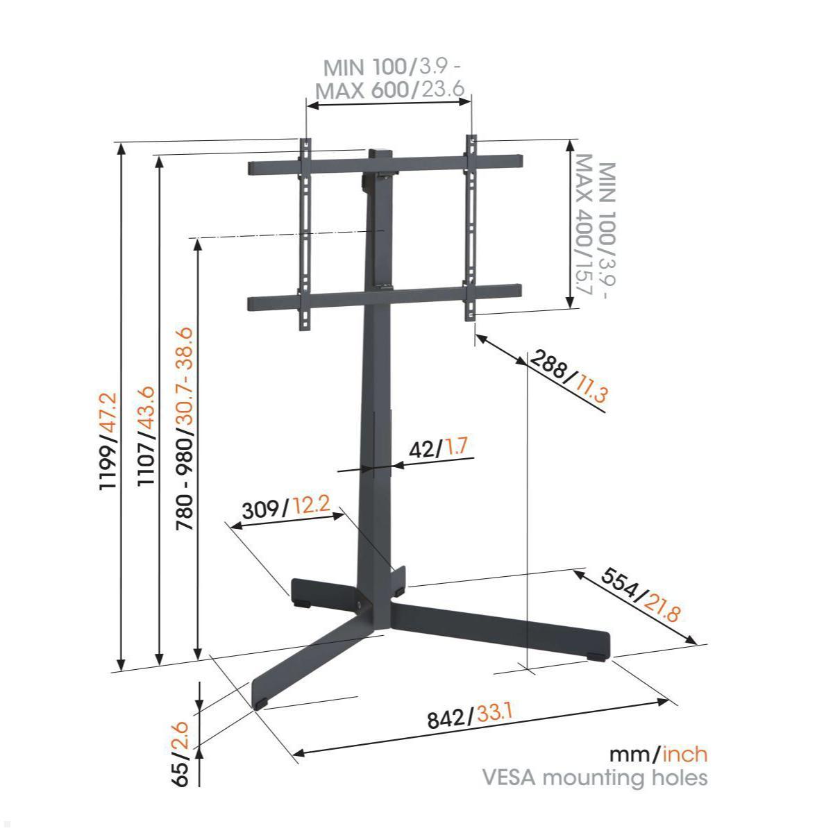 Vogels COMFORT TVS 3690 schwenkbarer TV Ständer 40-77 Zoll, schwarz, Maße Vogels COMFORT TVS 3690 schwenkbarer TV Ständer 40-77 Zoll, schwarz, Maße