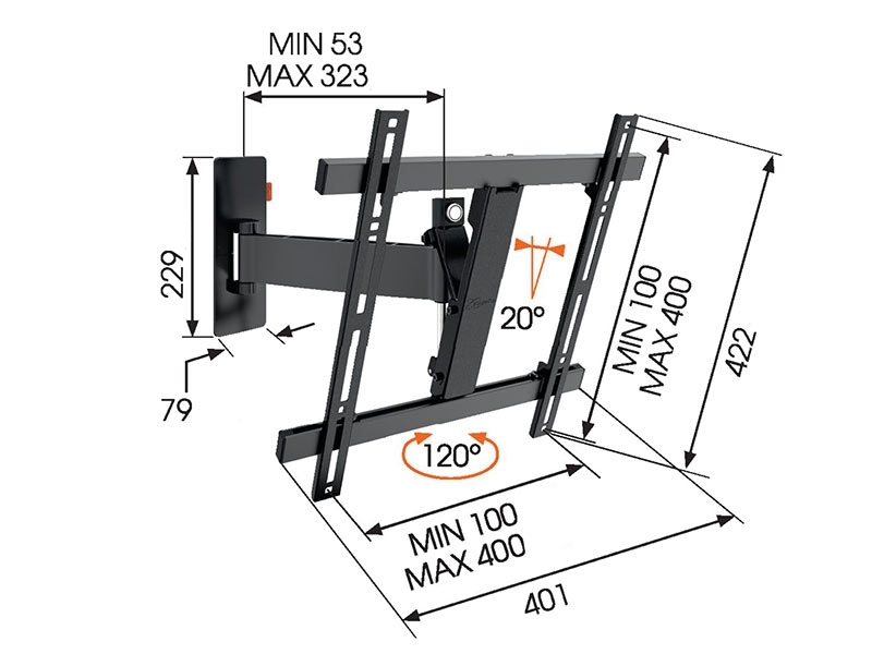Vogel's WALL 3225 schwenkbare TV Wandhalterung 32"-55", schwarz Maße