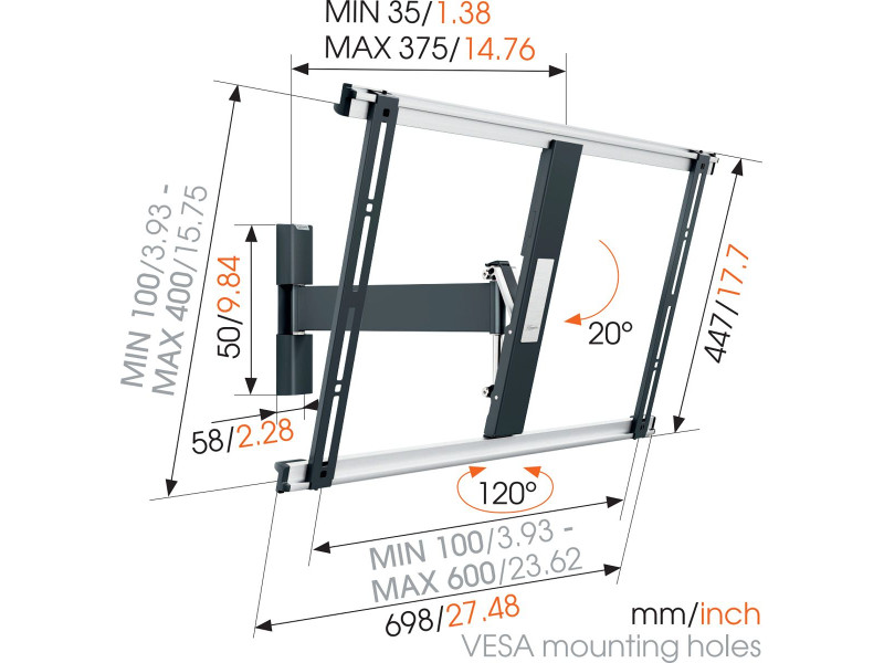 Vogels THIN 525 ExtraThin schwenkbare TV Wandhalterung Maße