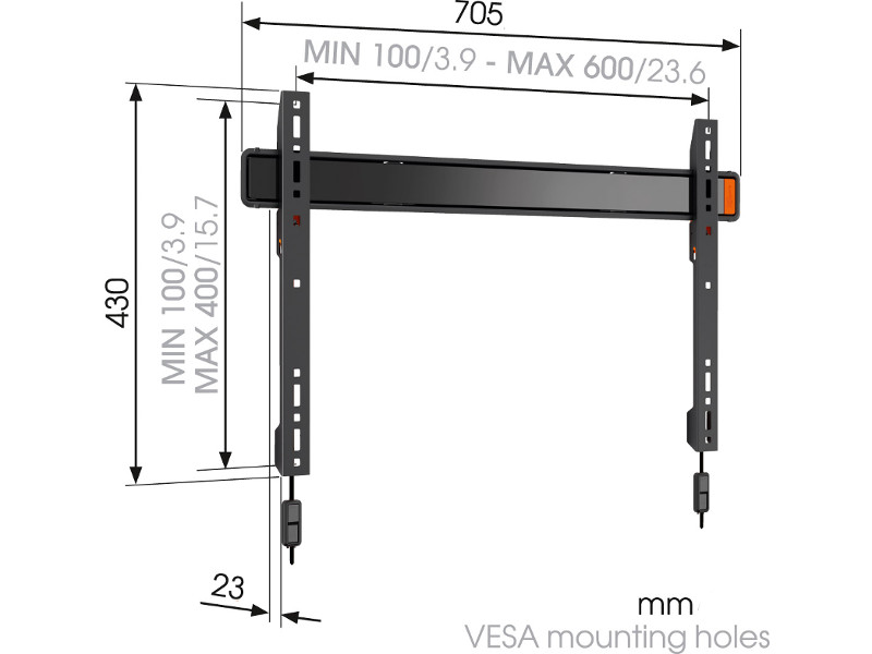 Vogel's WALL 3305 flache TV Wandhalterung 40"-100", schwarz Maße