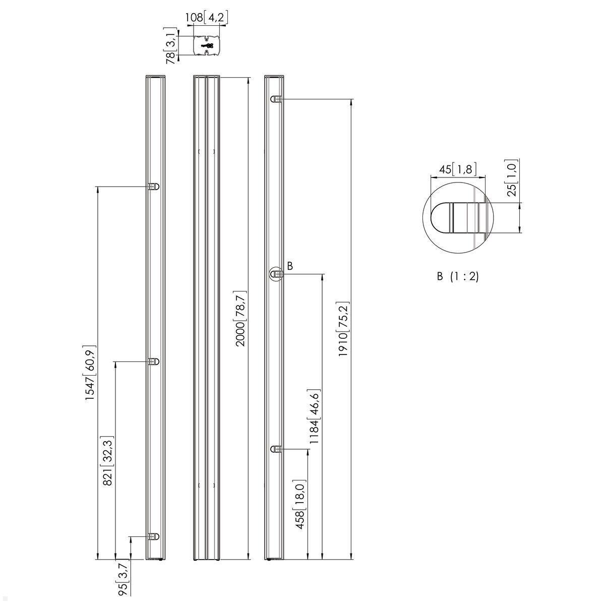Vogels Connect-it PUC 2720 - 200 cm Säule für Bodenhalterung, schwarz, Zeichnung Maße Vogels Connect-it PUC 2720 - 200 cm Säule für Bodenhalterung, schwarz, Zeichnung Maße