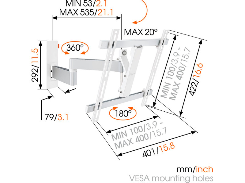 Vogel's WALL 3245 TV Wandhalterung schwenkbar 32"-55", weiß Maße