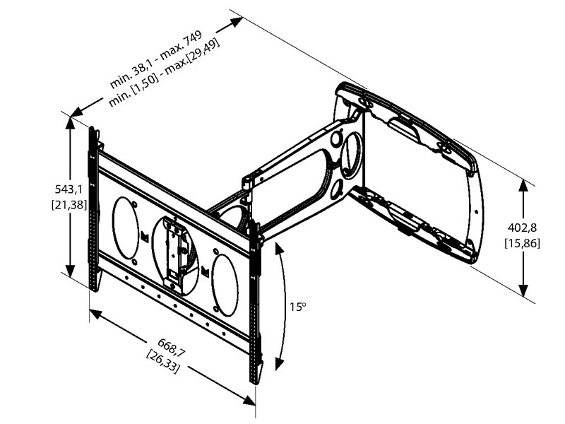 Vogels PFW 6850 Display Wandhalterung - ultraflach, schwenk-/neigbar, Maße Vogels PFW 6850 Display Wandhalterung - ultraflach, schwenk-/neigbar, Maße
