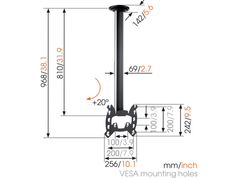 Vogels EFC 6215 Monitor Deckenhalterung Maße