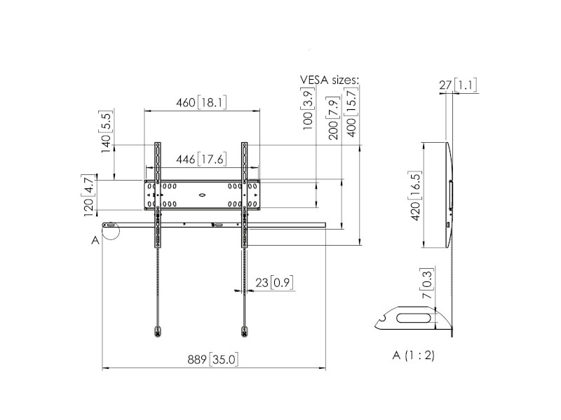 Vogels PFW 4500 flache TV Wandhalterung 42-55Zoll abschließbar Zeichnung Vogels PFW 4500 flache TV Wandhalterung 42-55Zoll abschließbar Zeichnung
