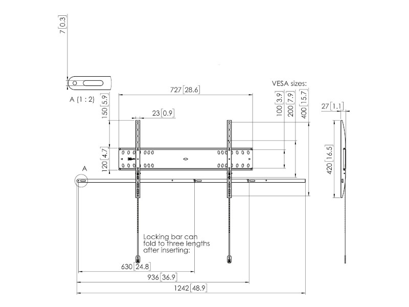 Vogels PFW 4700 flache TV Wandhalterung 55-80Zoll abschließbar Zeichnung Vogels PFW 4700 flache TV Wandhalterung 55-80Zoll abschließbar Zeichnung