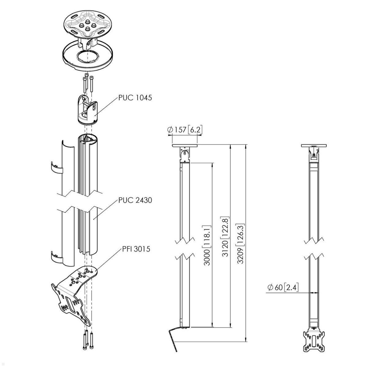 Vogels Connect-it CT243011S Deckenhalter bis 32 Zoll, silber, Zeichnung, Maße Vogels Connect-it CT243011S Deckenhalter bis 32 Zoll, silber, Zeichnung, Maße