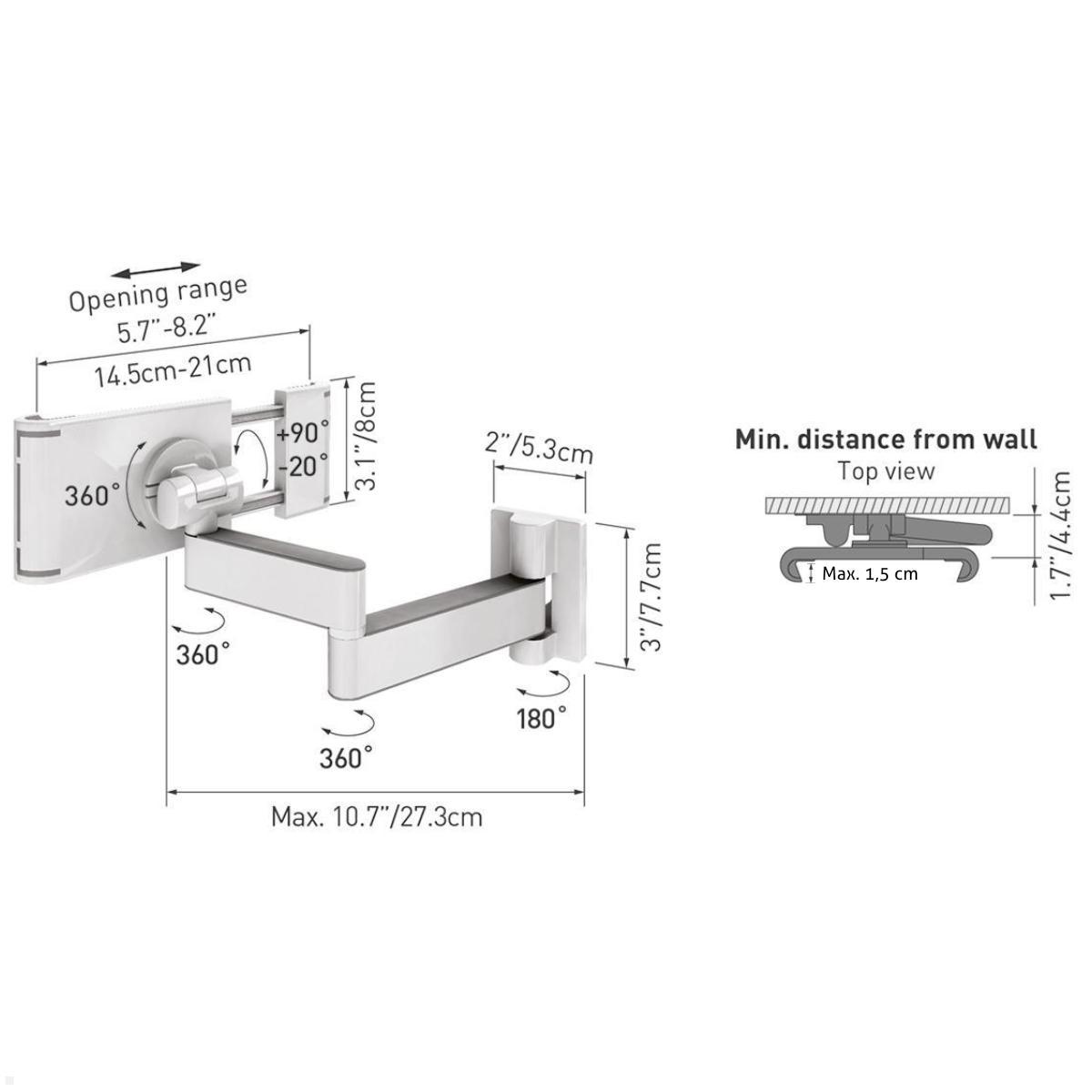 TabLines TWC002 Tablet Wandhalterung Click, Maße TabLines TWC002 Tablet Wandhalterung Click, Maße