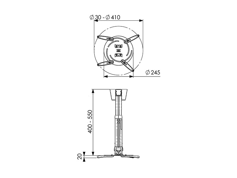 Vogels PPC 2540 Projektor Deckenhalterung 400-550mm 25kg, silber Vogels PPC 2540 Projektor Deckenhalterung 400-550mm 25kg, silber