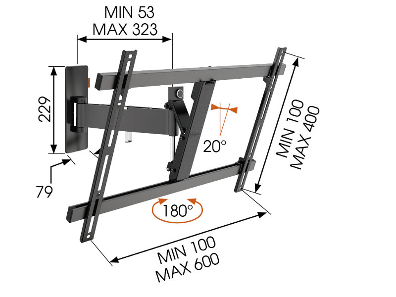 Vogel's WALL 3325 schwenkbare TV Wandhalterung 40"-65", schwarz Maße