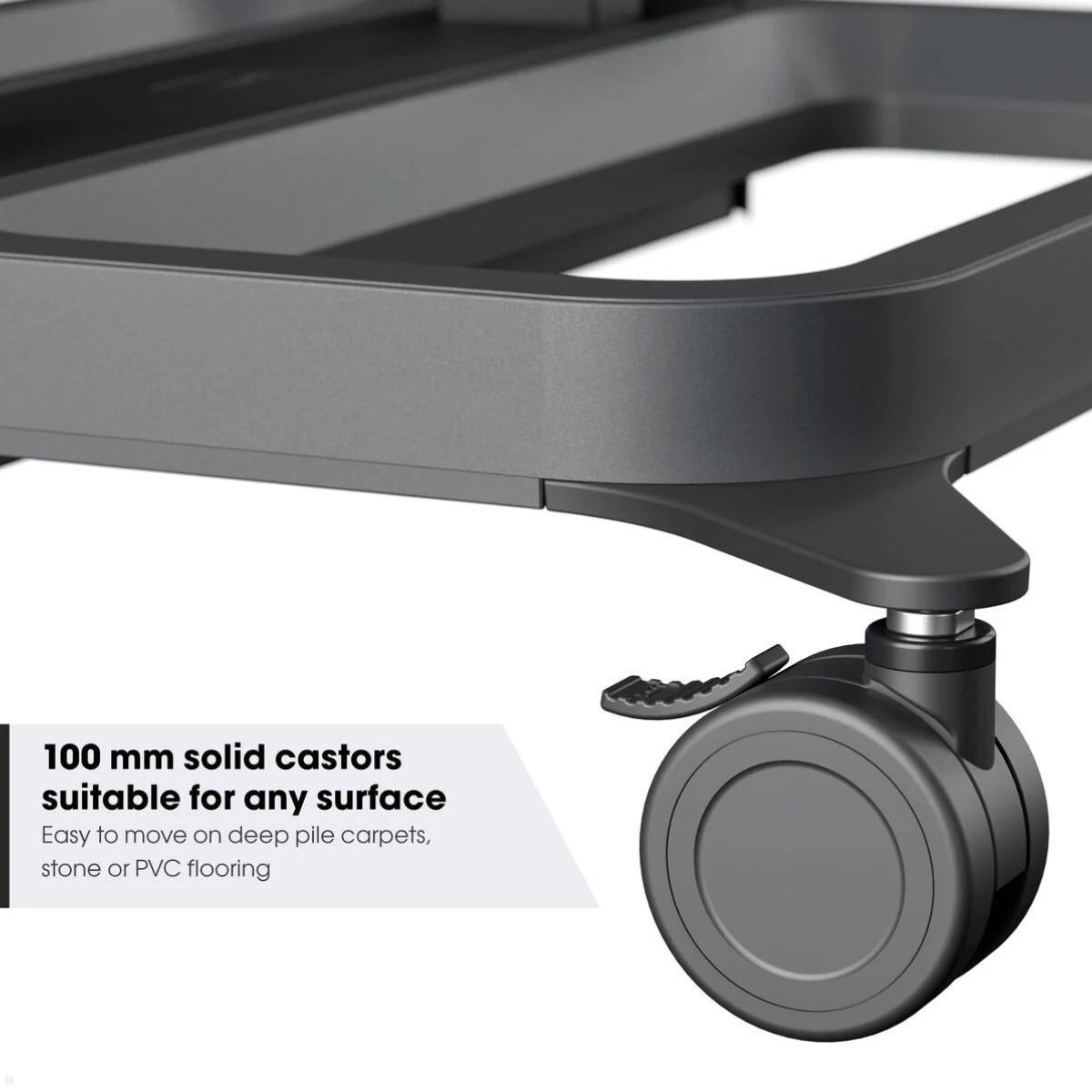 Vogels RISE 5308 mobiler elektrischer TV Ständer, 80 mm/s, Doppelrollen, Detail Rollen Vogels RISE 5308 mobiler elektrischer TV Ständer, 80 mm/s, Doppelrollen, Detail Rollen