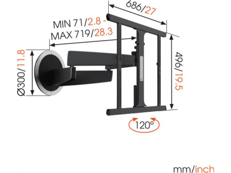 Vogels MotionMount NEXT 7355 elektrische schwenkbare TV Wandhalterung Maße